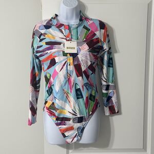 Dilinte Women’s Long Sleeve Swimsuit | Graphic Print | Zipper Front | XL | NWT